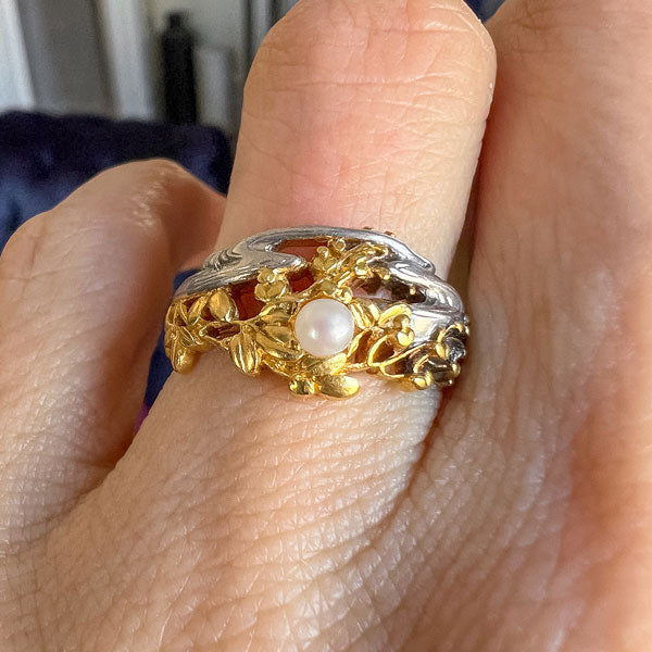 Japanese Antique Art Nouveau Pearl Ring, from Doyle & Doyle antique and vintage jewelry boutique