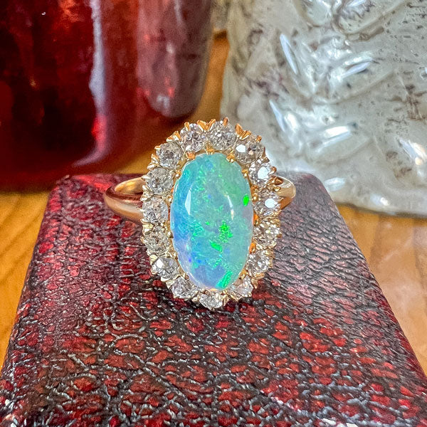 Victorian Oval Opal & Diamond Cluster Ring, from Doyle & Doyle antique and vintage jewelry boutique