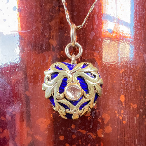 Victorian Blue Enamel and Rose Cut Diamond Heart Locket, from Doyle & Doyle antique and vintage jewelry boutique