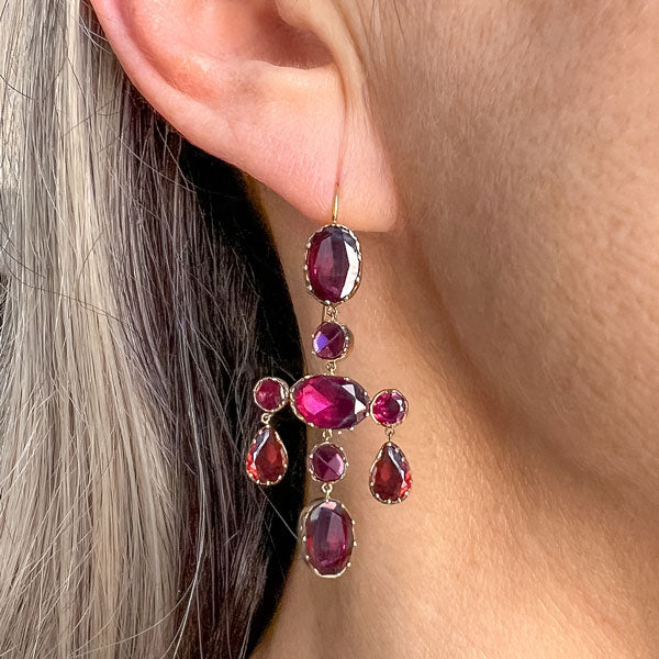 Antique Garnet Girandole Drop Earrings, from Doyle & Doyle antique and vintage jewelry boutique