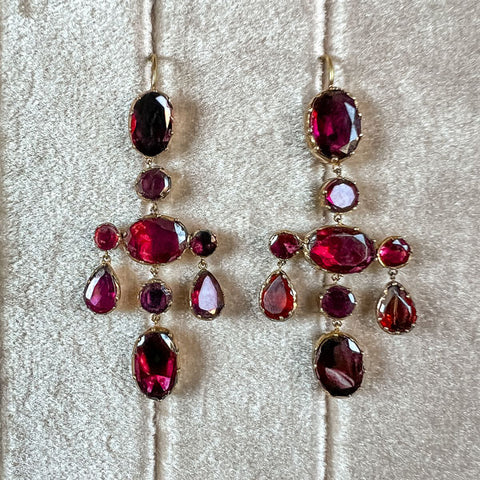 Antique Garnet Girandole Drop Earrings, from Doyle & Doyle antique and vintage jewelry boutique