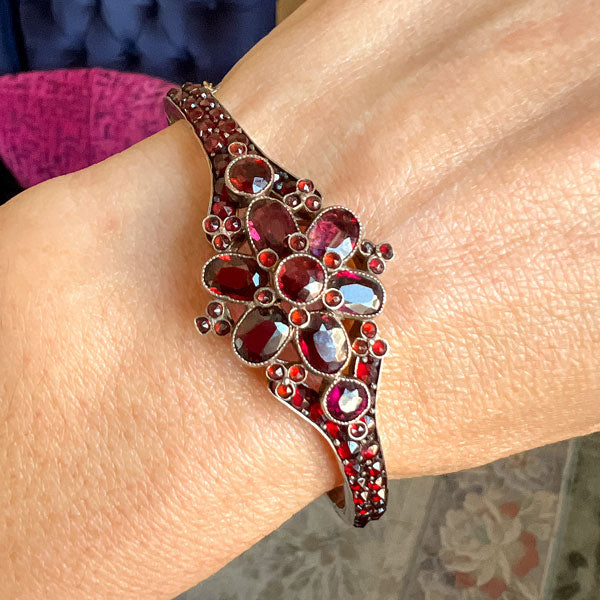 Victorian Bohemian Garnet Bangle Bracelet, from Doyle & Doyle antique and vintage jewelry boutique