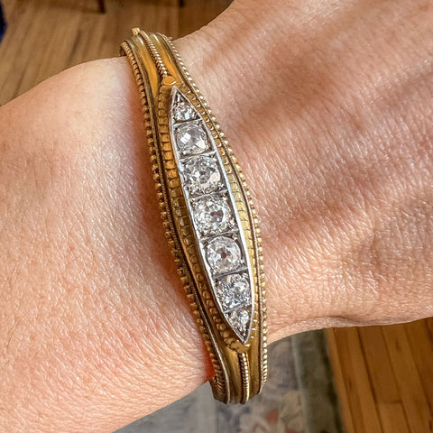 Victorian Diamond Pinchbeck Bangle Bracelet sold by Doyle and Doyle an antique and vintage jewelry boutique