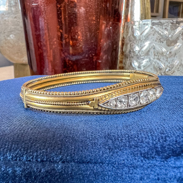 Victorian Diamond Pinchbeck Bangle Bracelet sold by Doyle and Doyle an antique and vintage jewelry boutique