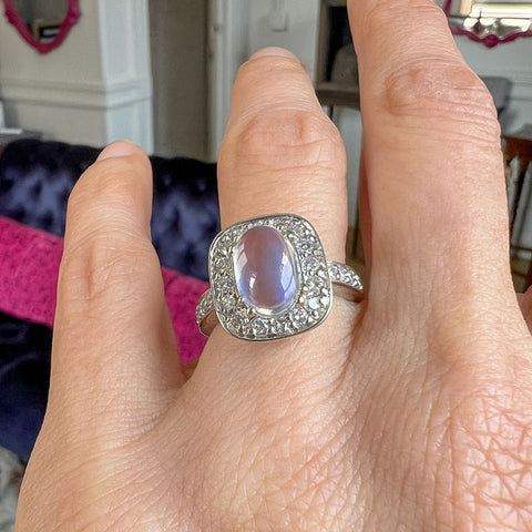 Estate Moonstone & Diamond Ring, 1.85ct. sold by Doyle and Doyle an antique and vintage jewelry boutique