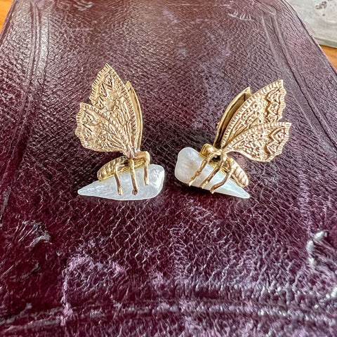 Art Nouveau Butterfly Baroque Pearl Earrings sold by Doyle and Doyle an antique and vintage jewelry boutique