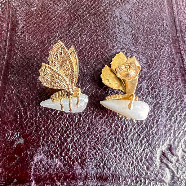 Art Nouveau Butterfly Baroque Pearl Earrings sold by Doyle and Doyle an antique and vintage jewelry boutique