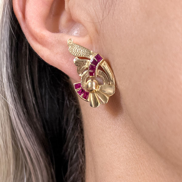 Retro Ruby Gold Earrings circa 1940s, from Doyle & Doyle antique and vintage jewelry boutique