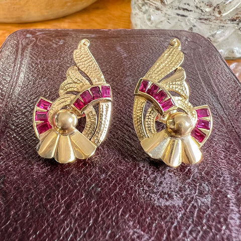 Retro Ruby Gold Earrings circa 1940s, from Doyle & Doyle antique and vintage jewelry boutique