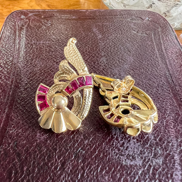 Retro Ruby Gold Earrings circa 1940s, from Doyle & Doyle antique and vintage jewelry boutique