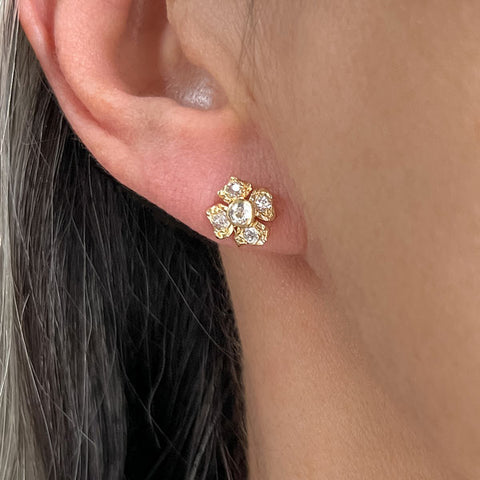 Antique Flower Diamond Cluster Earrings sold by Doyle and Doyle an antique and vintage jewelry boutique