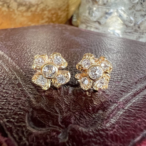 Antique Flower Diamond Cluster Earrings sold by Doyle and Doyle an antique and vintage jewelry boutique