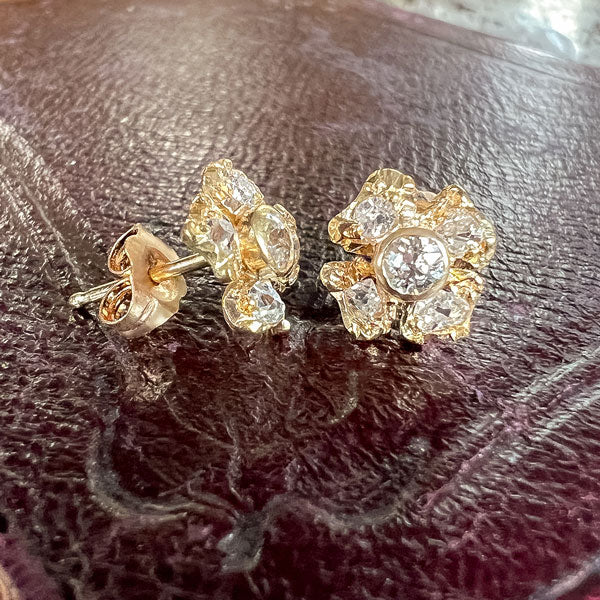 Antique Flower Diamond Cluster Earrings sold by Doyle and Doyle an antique and vintage jewelry boutique