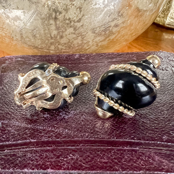 Vintage Seaman Schepps Onyx Shell Earrings sold by Doyle and Doyle an antique and vintage jewelry boutique