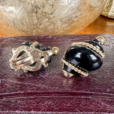 Vintage Seaman Schepps Onyx Shell Earrings sold by Doyle and Doyle an antique and vintage jewelry boutique