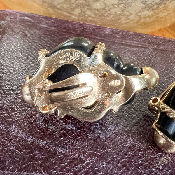 Vintage Seaman Schepps Onyx Shell Earrings sold by Doyle and Doyle an antique and vintage jewelry boutique