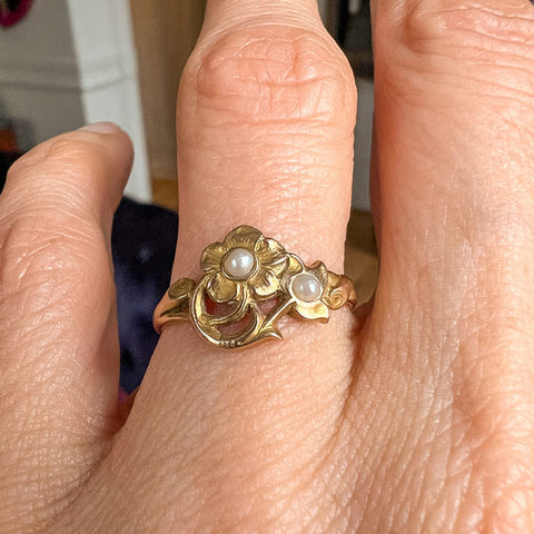 Antique Art Nouveau Pearl Flower Ring sold by Doyle and Doyle an antique and vintage jewelry boutique