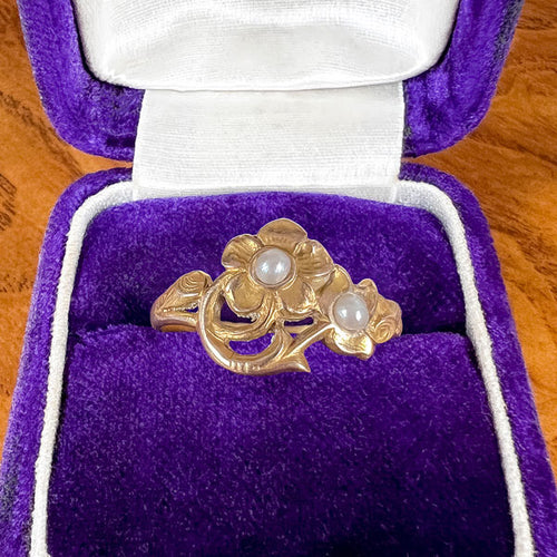 Antique Art Nouveau Pearl Flower Ring sold by Doyle and Doyle an antique and vintage jewelry boutique