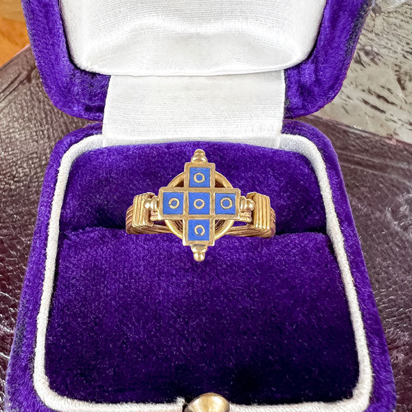 Antique Etruscan Revival Blue Enamel Ring, from Doyle & Doyle antique and vintage jewelry boutique