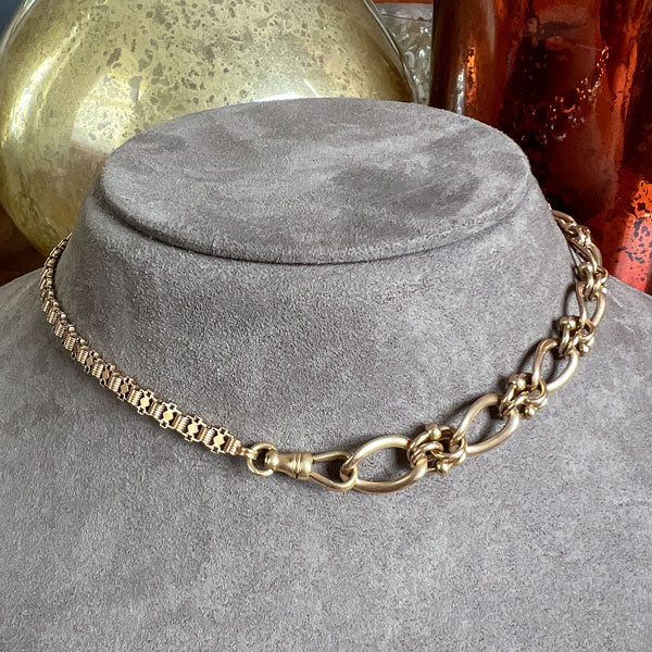 Antique Fancy Link Rose Gold Chain Necklace, from Doyle & Doyle antique and vintage jewelry boutique