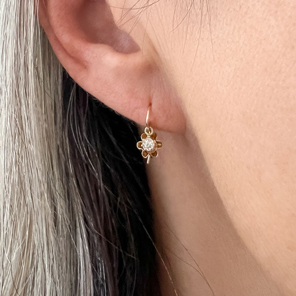 Victorian Diamond Drop Earrings set with Old European cut diamonds in buttercup settings, from Doyle & Doyle antique and vintage jewelry boutique