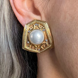 Vintage Mabe Pearl & Diamond Earrings sold by Doyle and Doyle an antique and vintage jewelry boutique
