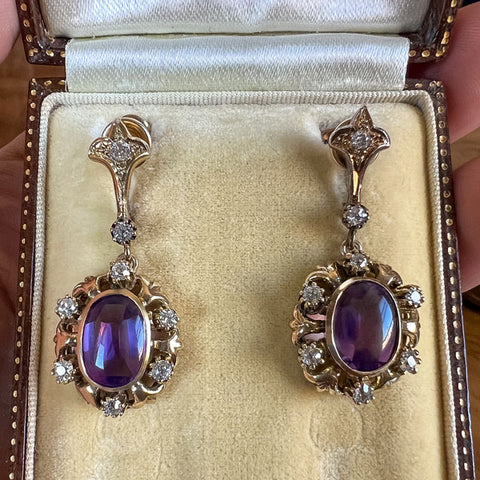 Vintage Amethyst & Diamond Drop Earrings sold by Doyle and Doyle an antique and vintage jewelry boutique