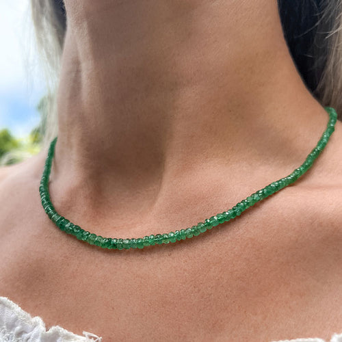 Faceted Emerald Bead Necklace with gold clasp, from Doyle & Doyle antique and vintage jewelry boutique