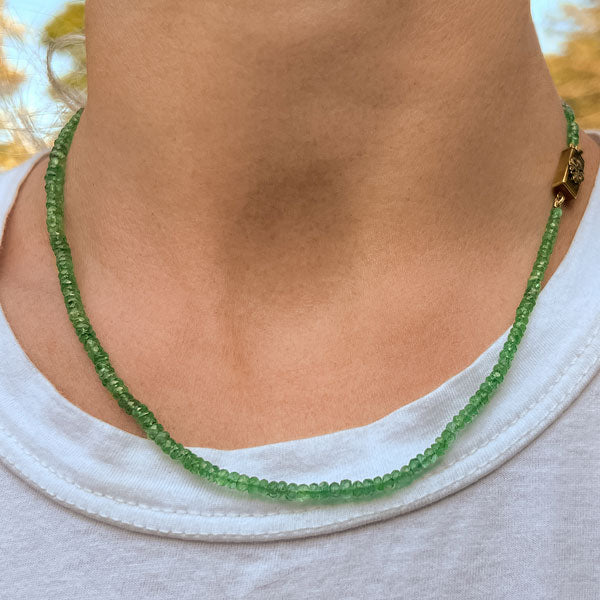 Faceted Emerald Bead Necklace with gold clasp, from Doyle & Doyle antique and vintage jewelry boutique