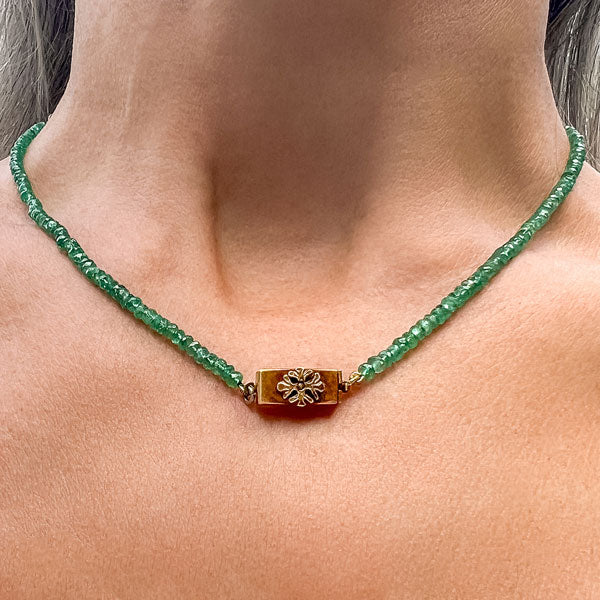 Faceted Emerald Bead Necklace with gold clasp, from Doyle & Doyle antique and vintage jewelry boutique