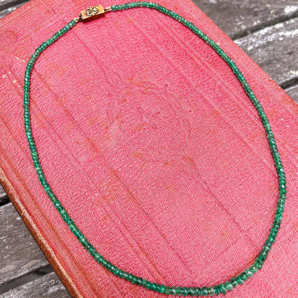 Faceted Emerald Bead Necklace with gold clasp, from Doyle & Doyle antique and vintage jewelry boutique