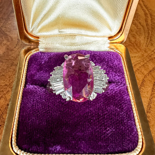Vintage Pink Sapphire & Diamond Ring sold by Doyle and Doyle an antique and vintage jewelry boutique