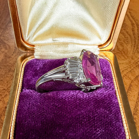 Vintage Pink Sapphire & Diamond Ring sold by Doyle and Doyle an antique and vintage jewelry boutique