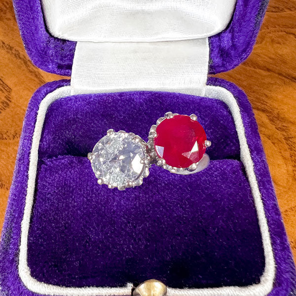 Vintage Toi et Moi Burma Ruby & Diamond Ring sold by Doyle and Doyle an antique and vintage jewelry boutique 
