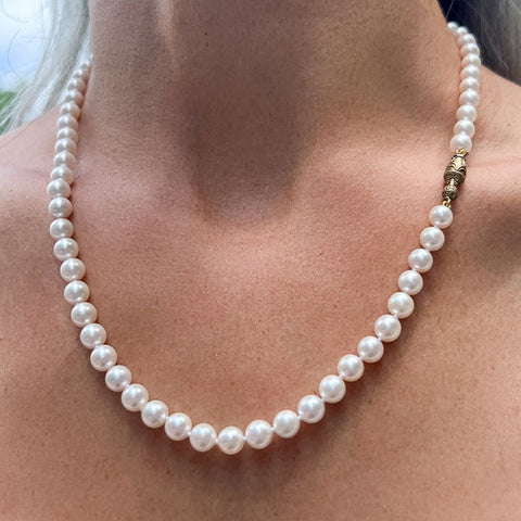 Vintage Pearl Single Strand Necklace sold by Doyle and Doyle an antique and vintage jewelry boutique