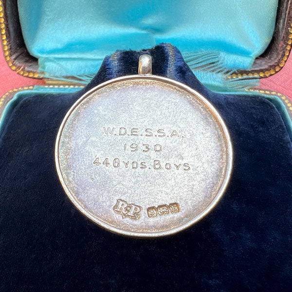 Vintage Art Deco Silver Track Medal, 1930 sold by Doyle and Doyle an antique and vintage jewelry boutique