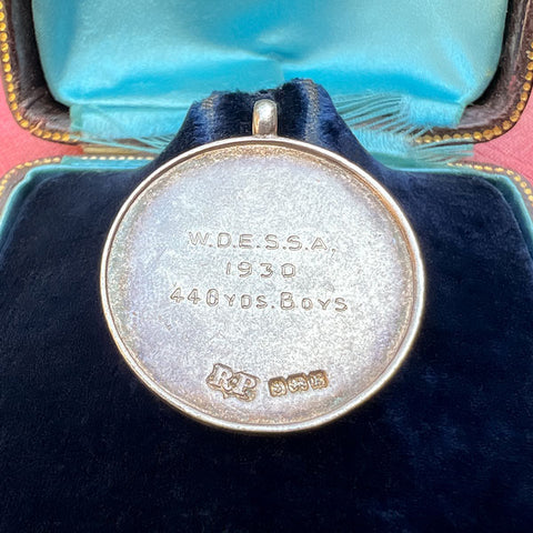 Vintage Art Deco Silver Track Medal, 1930 sold by Doyle and Doyle an antique and vintage jewelry boutique
