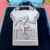 Antique Art Deco Silver Track Hurdle Medal, 1924 sold by Doyle and Doyle an antique and vintage jewelry boutique