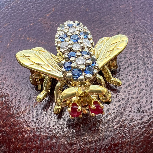 Vintage Sapphire & Diamond Bee Pin/ Pendant, from Doyle & Doyle antique and vintage jewelry boutique