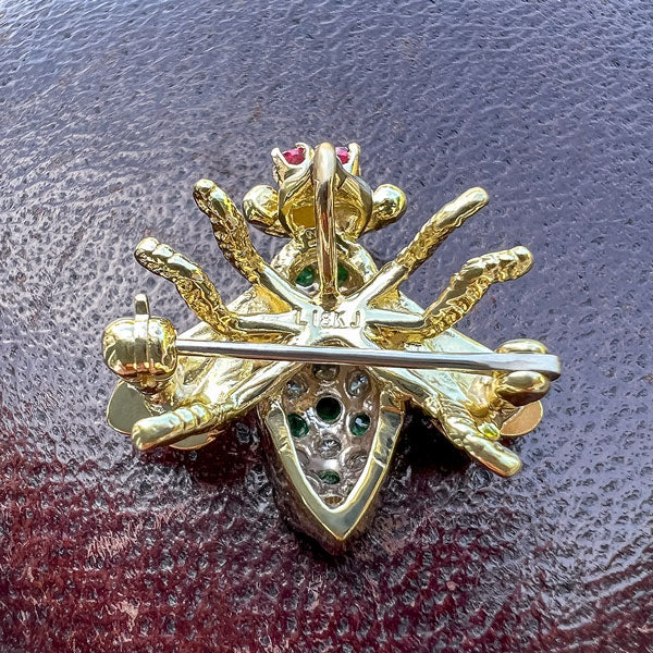 Vintage Diamond & Emerald Bee Pin/ Pendant sold by Doyle and Doyle an antique and vintage jewelry boutique