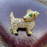 Vintage Diamond Emerald & Ruby Dog Pin, from Doyle & Doyle antique and vintage jewelry boutique