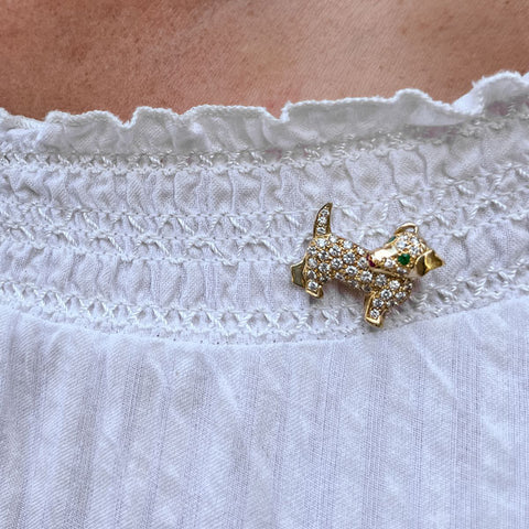 Vintage Diamond Emerald & Ruby Dog Pin, from Doyle & Doyle antique and vintage jewelry boutique