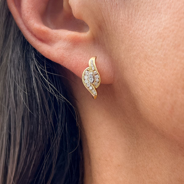 Vintage Marquise & Round Diamond Earrings sold by Doyle and Doyle an antique and vintage jewelry boutique