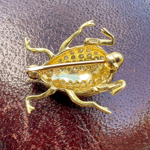 Vintage Diamond & Ruby Eye Beetle Pin, from Doyle & Doyle antique and vintage jewelry boutique