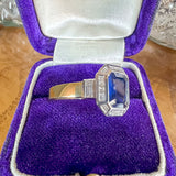Vintage Sapphire &amp; Diamond Ring, Emerald cut 1.90ct. sold by Doyle and Doyle an antique and vintage jewelry boutique