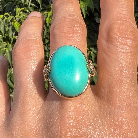 Vintage Turquoise & Diamond Ring sold by Doyle and Doyle an antique and vintage jewelry boutique