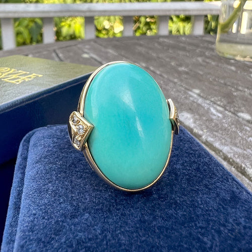 Vintage Turquoise & Diamond Ring sold by Doyle and Doyle an antique and vintage jewelry boutique