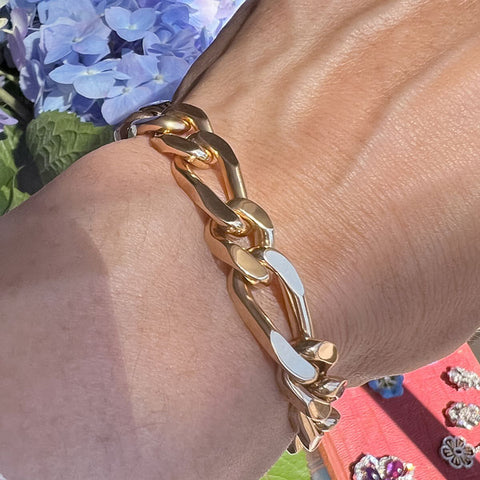 Vintage French Long and Short Curb Link Bracelet in rose gold, sold by Doyle & Doyle antique and vintage jewelry boutique