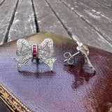 Vintage Ruby & Diamond Bow Earrings sold by Doyle and Doyle an antique and vintage jewelry boutique
