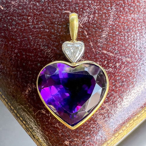 Vintage Diamond & Amethyst Heart Pendant sold by Doyle and Doyle an antique and vintage jewelry boutique